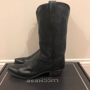 Black Genuine Leather Cowboy Boots